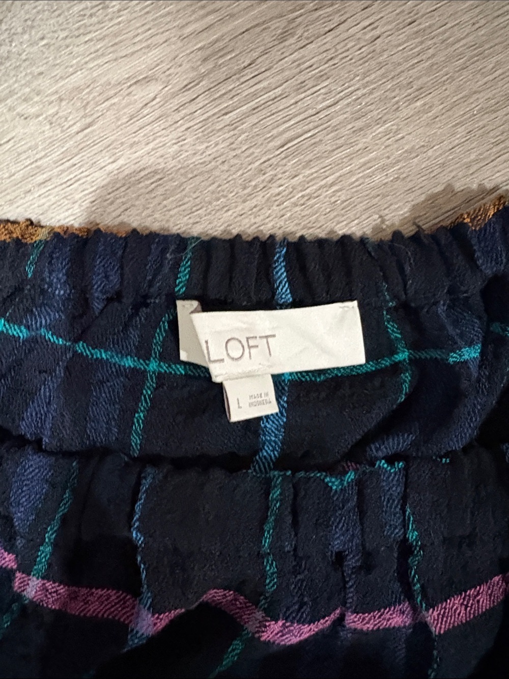 LOFT Black Navy Plaid Off Shoulder Peplum Long Sleeve Blouse Large - Picture 2 of 6